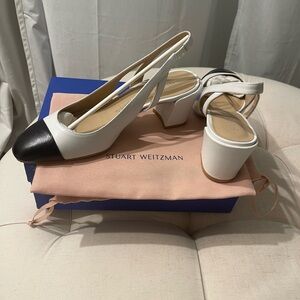 Stuart Weitzman sleek slingback 50 White/black caviar size 8 38.5